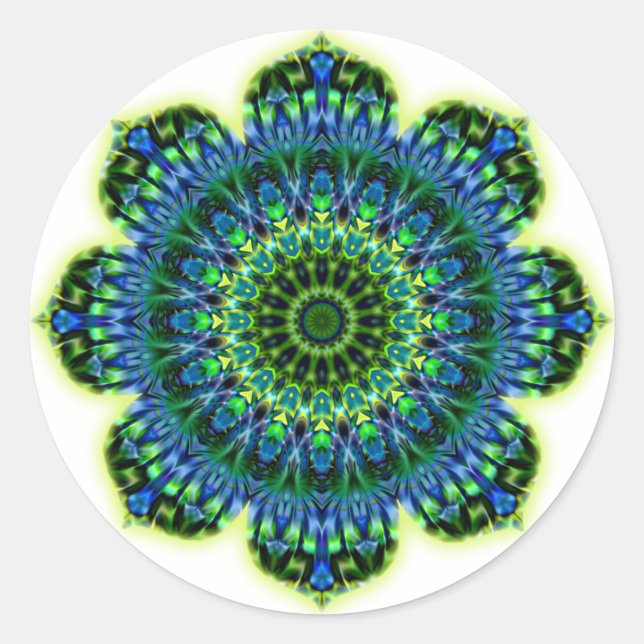 Mandala grün blau runder aufkleber (Vorderseite)