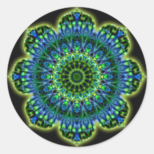 Mandala grün blau schwarz runder aufkleber