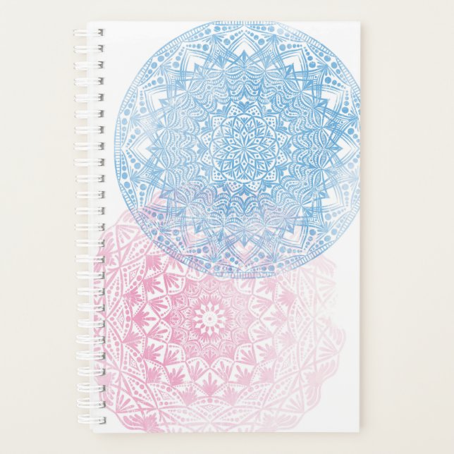 Mandala Half Size Planner blau/rosa Planer (Vorderseite)