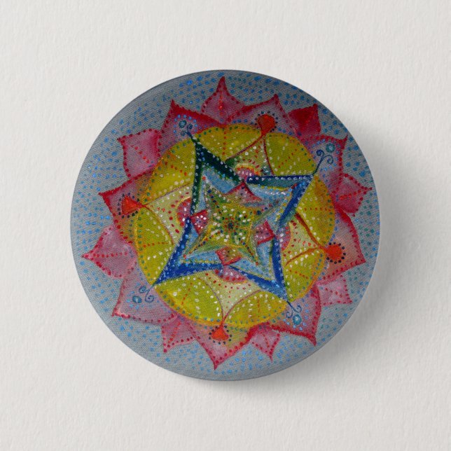 Mandala Hand Painted Star Round Button (Vorderseite)