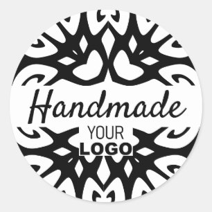 Mandala Handmade-Logo für das moderne Weiße Schwar Runder Aufkleber