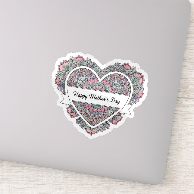 Mandala Herz Muttertag Aufkleber  Mama Floral Boho (Detail)