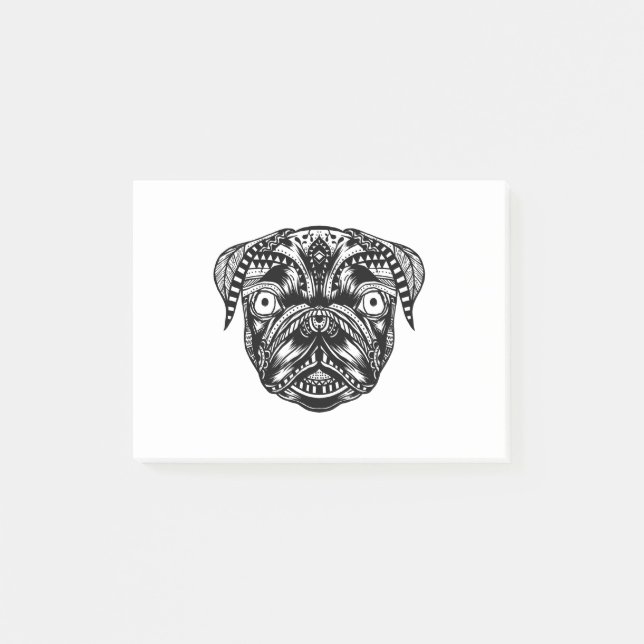 Mandala-Hund Mops-Kopf-Design Post-it Klebezettel (Vorderseite)