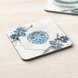 Mandala Illustration, Aquamarine Blumengrafik Getränkeuntersetzer