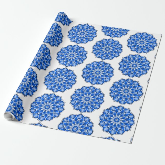 Mandala in blau geschenkpapier (Ungerollt)