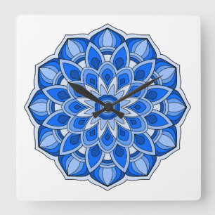 Mandala in blau quadratische wanduhr
