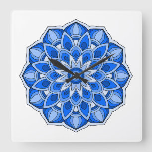 Mandala in blau quadratische wanduhr