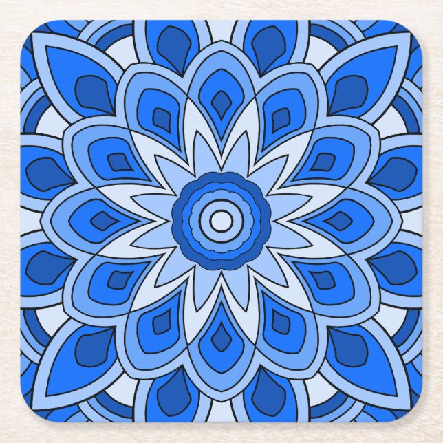 Mandala in blau rechteckiger pappuntersetzer (Vorderseite)