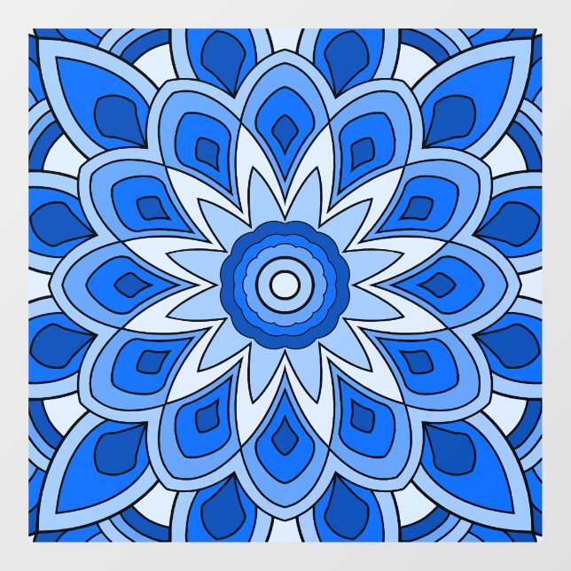 Mandala in blauer Fensterklammer Fensteraufkleber (Blatt)