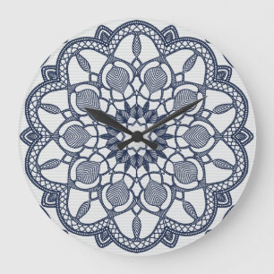 Mandala in Delft Blue Große Wanduhr