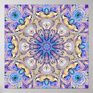 Mandala in Lila-, Blue- und Gold-Print Poster
