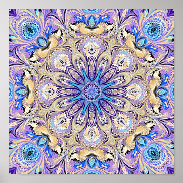 Mandala in Lila-, Blue- und Gold-Print Poster (Vorne)
