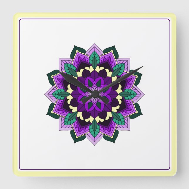 Mandala in lila quadratische wanduhr (Vorderseite)