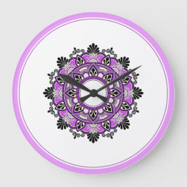 Mandala in Rosa und Lila Große Wanduhr