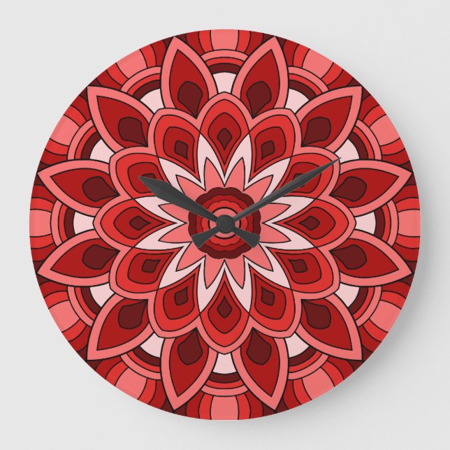 Mandala in rot große wanduhr (Vorderseite)