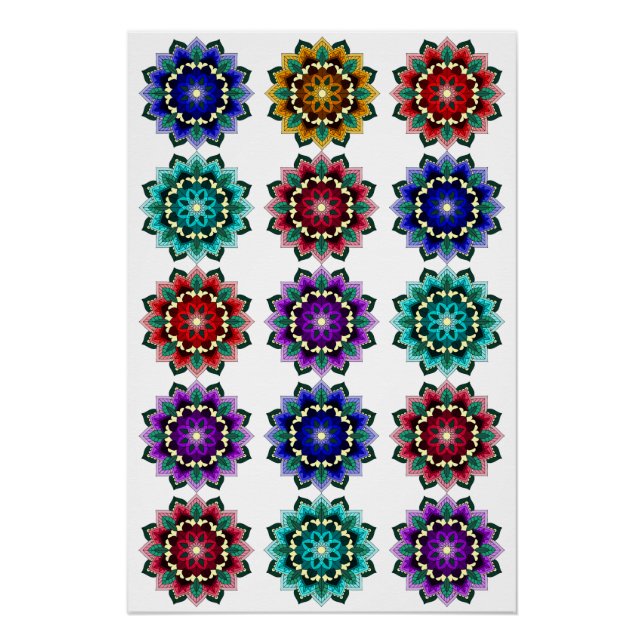 Mandala in verschiedenen Farben Poster (Vorderseite)