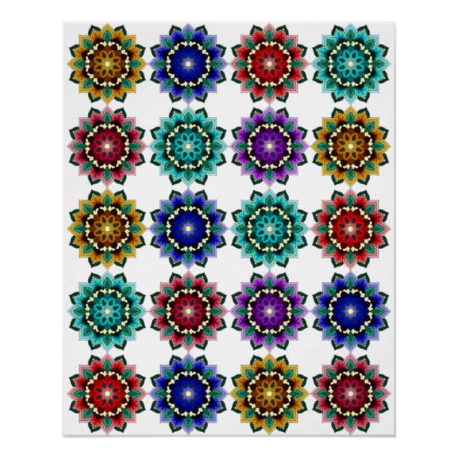 Mandala in verschiedenen Farben Poster (Vorderseite)