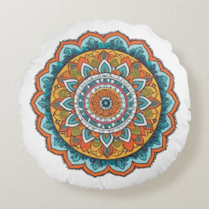 Mandala in verschiedenen Farben Rundes Kissen