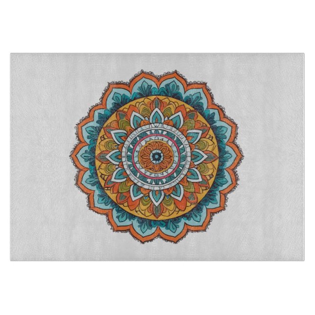 Mandala in verschiedenen Farben Schneidebrett (Vorderseite)