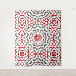 Mandala in weiß, rot und khaki. wandteppich