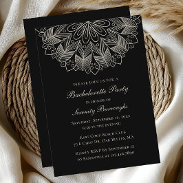 Mandala Indian Boho Black Wedding Bachelorette Einladung