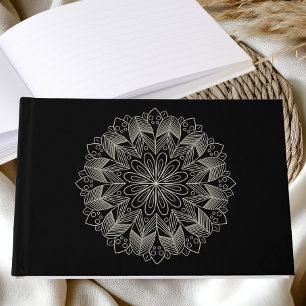 Mandala Indian Boho Chic Elegante Schwarze Hochzei Gästebuch