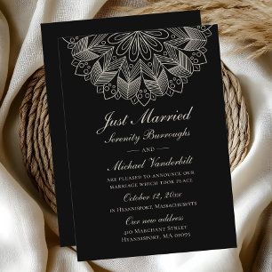 Mandala Indian Boho Schwarz Gerade verheiratet Hoc Ankündigung