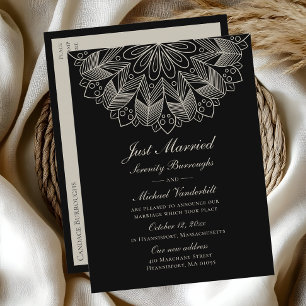 Mandala Indisch Boho Schwarz Neu Vermählt Hochzeit Einladungspostkarte