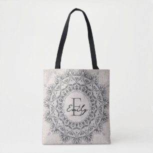 Mandala Individuelle Name Monogram, hellgrau