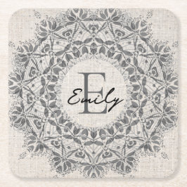 Mandala Individuelle Name Monogram, hellgrau Rechteckiger Pappuntersetzer