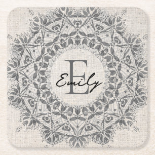 Mandala Individuelle Name Monogram, hellgrau Rechteckiger Pappuntersetzer