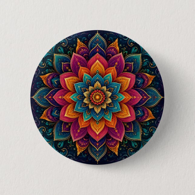 Mandala-inspirierte Blumenkunst Button (Vorderseite)
