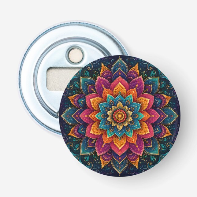 Mandala-inspirierte Blumenkunst Flaschenöffner (Vorderseite)