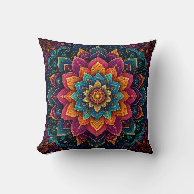 Mandala-inspirierte Blumenkunst Kissen (Vorderseite)
