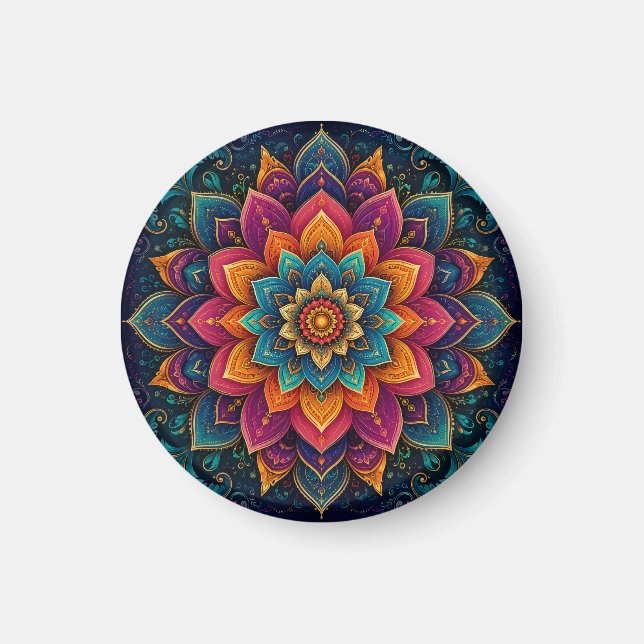 Mandala-inspirierte Blumenkunst Magnet (Vorne)