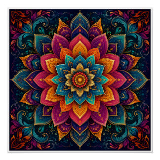 Mandala-inspirierte Blumenkunst Poster