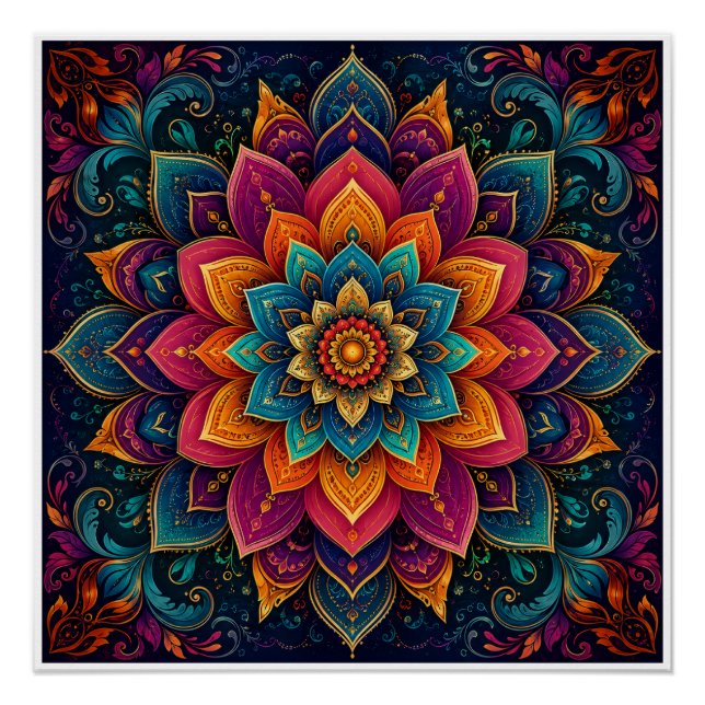 Mandala-inspirierte Blumenkunst Poster (Vorderseite)