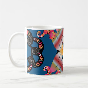 Mandala ist auf einem gelben Hintergrund gefärbt. Kaffeetasse