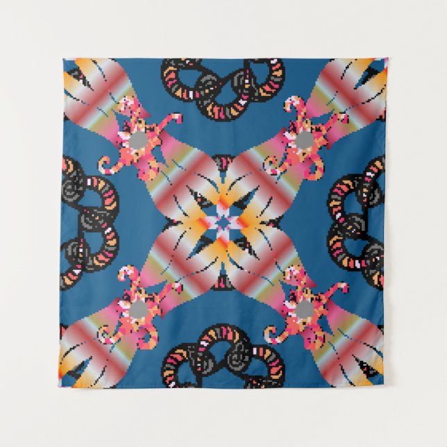 Mandala ist auf einem gelben Hintergrund gefärbt.  Wandteppich (Vorderseite)