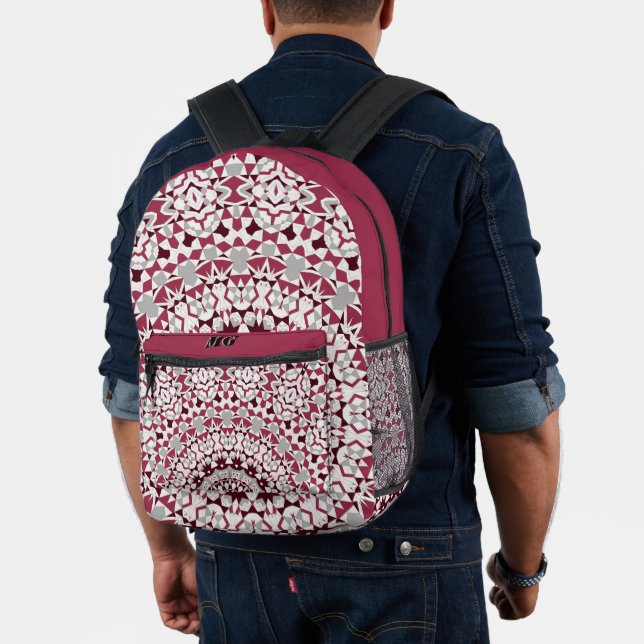 Mandala ist bordeauxgrau bedruckter rucksack (Insitu (Modell))