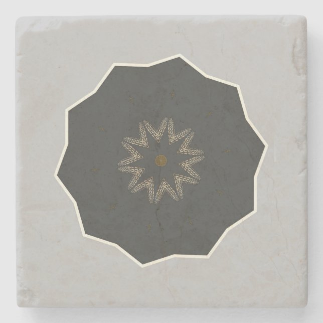 Mandala Kaleidoscope Black auf Grau Steinuntersetzer (Vorderseite)