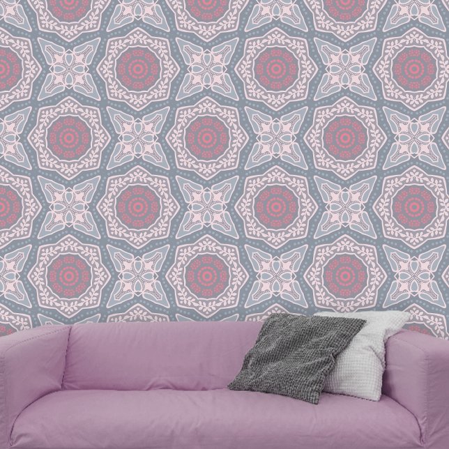 Mandala Kaleidoscopic Soft Pink Gray Geometric Tapete (Von Creator hochgeladen)