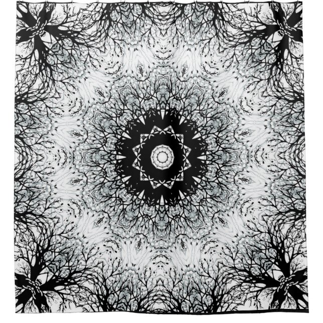 Mandala kaleidoskop schwarz grau weiß duschvorhang (Vorderseite)