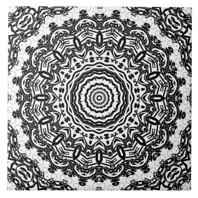 Mandala, Kaleidoskop, schwarz-weiß, Ziergegend Fliese (Vorderseite)