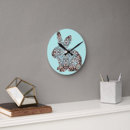 Mandala-Kaninchen-Schokoladen- und Blautöne-Wanduh Runde Wanduhr