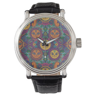 Mandala-Katzen-Kunstuhr Armbanduhr