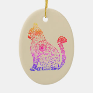 Mandala-Katzen-Oval-Ornament Keramik Ornament