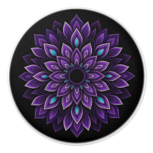 Mandala Keramik Knoblauch, schwarz, Lila, Aquamari Keramikknauf