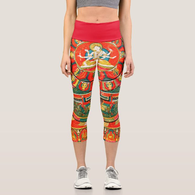 Mandala Kosmisches Diagramm für Meditation Capri Leggings (Vorderseite)
