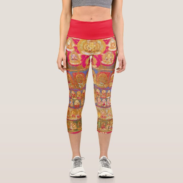 Mandala Kosmisches Diagramm für Meditation Capri Leggings (Vorderseite)